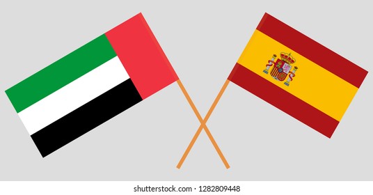 Spain and United Arab Emirates. The Spanish and UAE flags. Official proportion. Correct colors. Vector illustration