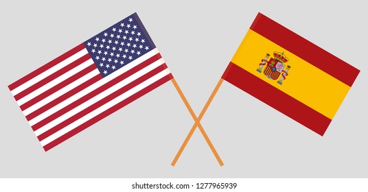 Spain and United States of America. The Spanish and USA flags. Official proportion. Correct colors. Vector illustration