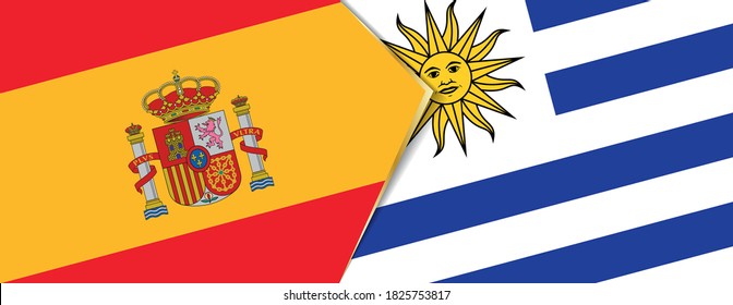 Spain and Uruguay flags, two vector flags symbol of relationship or confrontation.