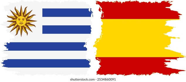 Conexión de banderas grunge de España y Uruguay, Vector