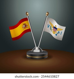 Banderas de tabla de España y Estados Unidos de las Islas Vírgenes en relación con el fondo de gradiente. Ilustración vectorial