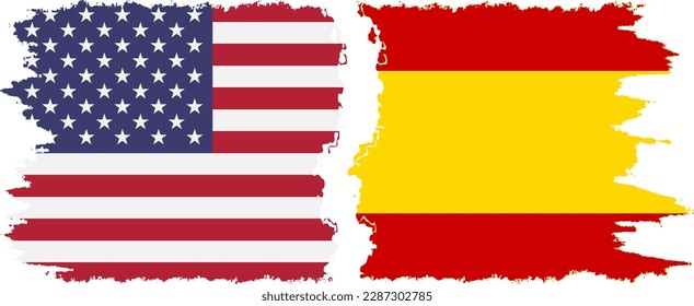 Conexión de banderas de grifo de España y Estados Unidos, vector