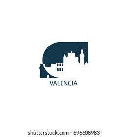 Spain Valencia city landscape modern panorama silhouette skyline vector logo icon