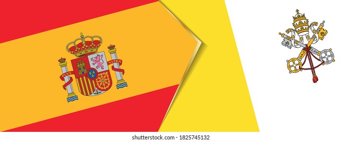 Spanien und Vatikanstadt, zwei Vektorfahnen Symbol für Beziehung oder Konfrontation.