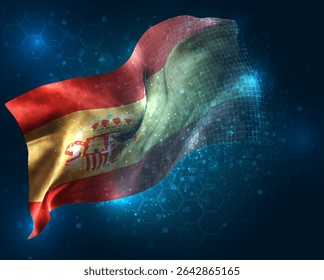 Spain, vector 3d flag virtual triangular polygons on a blue background