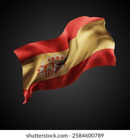 Spain, vector 3d flag with waves on a black background