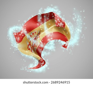 Spain, vector 3d flag in whirlwind of magical radiance