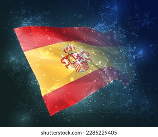 Spain,  vector flag, virtual abstract 3D object from triangular polygons on a blue background