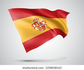 Spain, vector flag with waves and bends waving in the wind on a white background