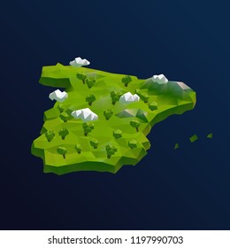 Spain Vector Low Poly 3D Cartoon Map