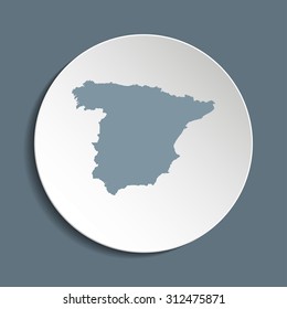 Spain vector map on a paper circle. Cut out from white paper icon map of Spain. Vector icon map of Spain on dark background. Paper cut style country map. 