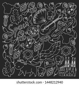 Spain vector pattern. Spanish traditional symbols and objects.