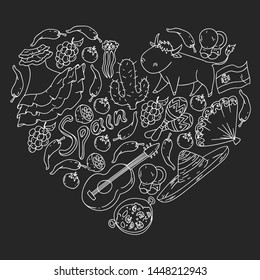 Spain vector pattern. Spanish traditional symbols and objects.