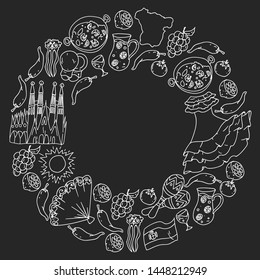 Spain vector pattern. Spanish traditional symbols and objects.