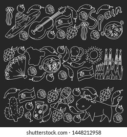 Spain vector pattern. Spanish traditional symbols and objects.