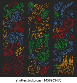 Spain vector pattern. Spanish traditional symbols and objects.