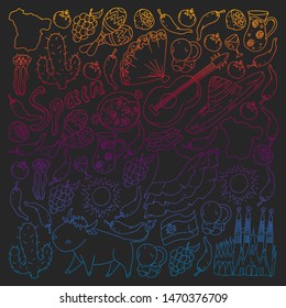 Spain vector pattern. Spanish traditional symbols and objects.