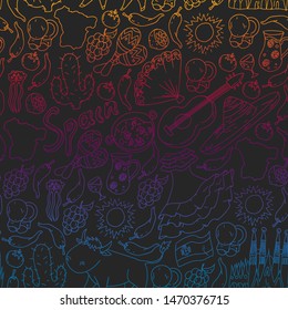 Spain vector pattern. Spanish traditional symbols and objects.