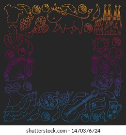 Spain vector pattern. Spanish traditional symbols and objects.