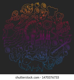 Spain vector pattern. Spanish traditional symbols and objects.