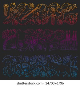 Spain vector pattern. Spanish traditional symbols and objects.