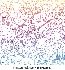 Spain vector pattern. Spanish traditional symbols and objects.
