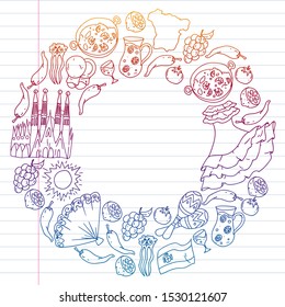 Spain vector pattern. Spanish traditional symbols and objects.