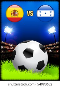 Spain versus Honduras on Soccer Stadium Event Background Original Illustration