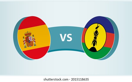 Spain versus New Caledonia, team sports competition concept. Round flag of countries.