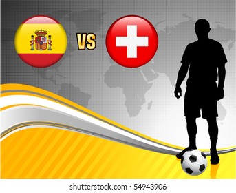 Spain versus Switzerland on Abstract World Map Background Original Illustration