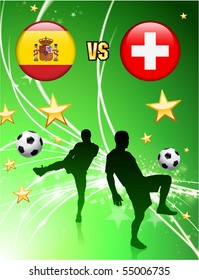 Spain versus Switzerland on Abstract Green Stars Background Original Illustration