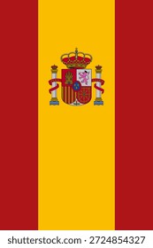 Spain vertical flag in official colors, dimensions and aspect ratio. Vector flag symbolizing national pride, identity, heritage, patriotism and authority