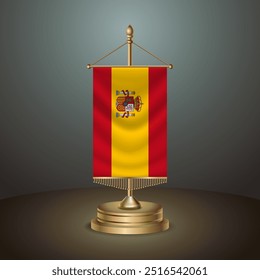 Bandera de la tabla de la Vertical de España con el poste de oro en el fondo oscuro del gradiente, Ilustración vectorial del Anuncio de la Plantilla