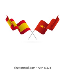 Spain and Vietnam flags. Crossed flags. Vector illustration.