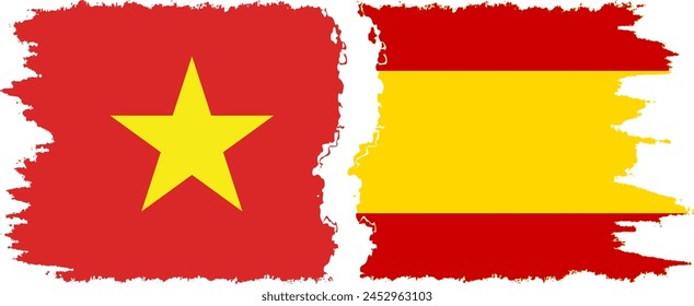 Spain and Vietnam grunge flags connection, vector