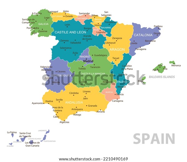 \
Spain vintage map. High\
detailed vector map with pastel colors, cities and geographical\
borders