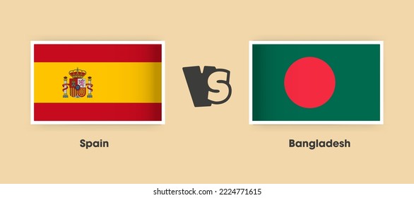 Spain vs Bangladesh flags placed side by side. Creative stylish national flags of Spain vs Bangladesh with background