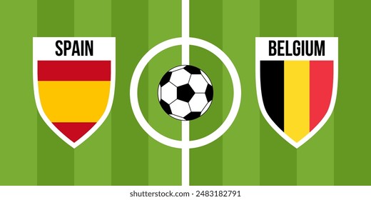 spain vs belgium, teams shield shaped national flags