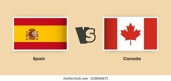 Spain vs Canada flags placed side by side. Creative stylish national flags of Spain vs Canada with background