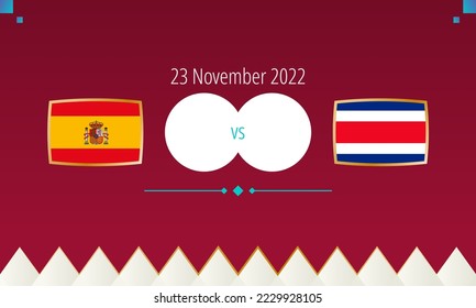 Spain vs Costa Rica football match, international soccer competition 2022. Versus icon.