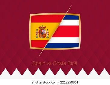 Spain Vs Costa Rica, Group Stage Icon Of Football Competition On Burgundy Background. Vector Icon.