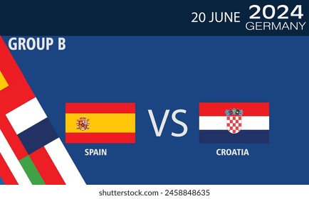 spain vs croacia Match Design Element. Flag Icons with transparency isolated on blue background. Football Championship Competition Infographics,  2024 group B stage champions match versus team