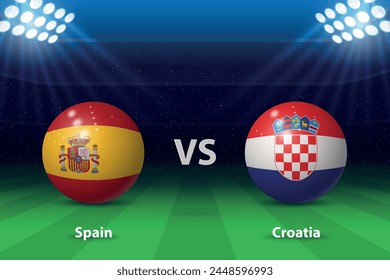 Spain vs Croatia. Europe football tournament 2024, Soccer scoreboard broadcast graphic template