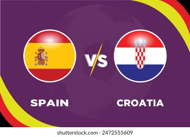 Spain Vs Croatia Football match thumbnail. Rival flags of both teams with football shape. Isolate with purple color and Football silhouette.Editable EPS file. SPA VS CRO football match concept.