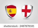 Spain vs England flag shields on a white background, Football soccer championship competition vector illustration