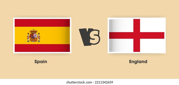 Spain vs England flags placed side by side. Creative stylish national flags of Spain vs England with background