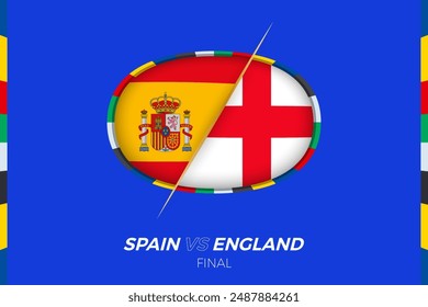 Icono del partido de fútbol España vs Inglaterra, contra el icono en octavos de final. Icono de Vector.