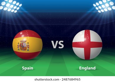 Spain vs England. Soccer scoreboard broadcast graphic template