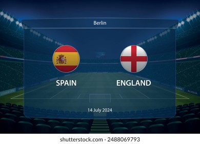 Spain vs England. Soccer scoreboard broadcast graphic template