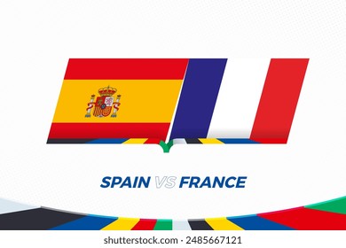 España vs Francia en competición de fútbol, semifinales. Icono de Versus en el fondo de fútbol. Icono de Vector deportivo.